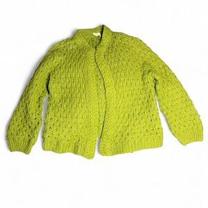 VINTAGE Lime Green Chunky Open Knit Cardigan Sweater Lagenlook Boho M/L